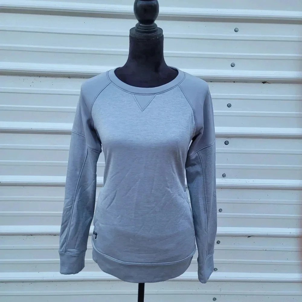 Under Armour Sweatshirt Womens Gray Cold Gear Loose Pullover Knit Top Pockets XS